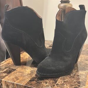Black Suede Women's Ankle Boots - Classic Heeled Bootie